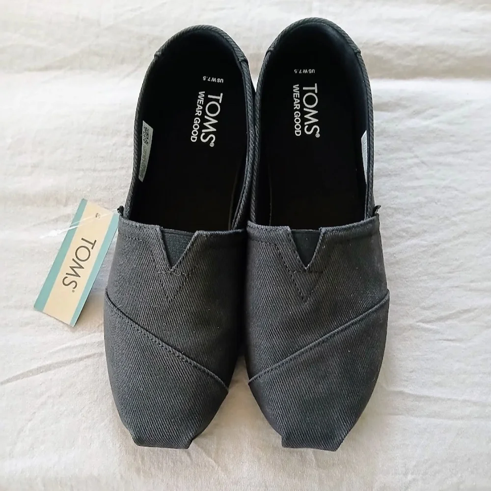 NWT Toms Black Distressed Twill Alpargata Slip On